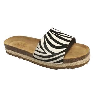 Yokono Women's 8 Calf Hair Animal Print Orthotic Comfort Slide Sandal